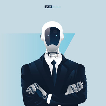 Futuristic humanoid business people with Artificial Intelligence technology concept. Robot office workers vector illustration