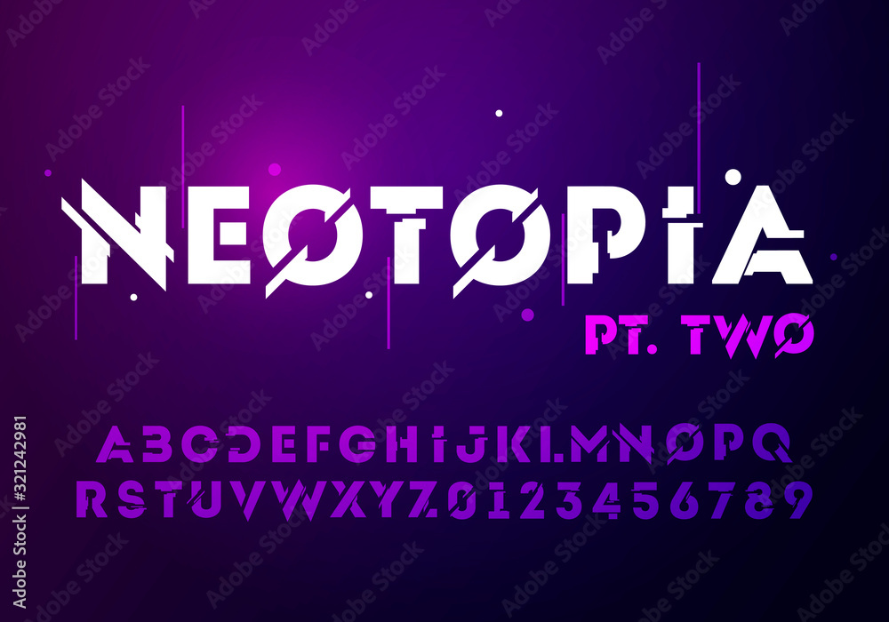 Fototapete vector illustration abstract technology font with techno effect. digital space letter concept. typog