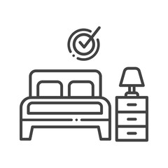 Hotel number black line icon. Apartament booking sign. Bedroom symbol. Take rest. Pictogram for web page, mobile app, promo. UI UX GUI design element. Editable stroke.