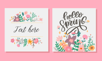Hello Spring Flowers Text Background letterung slogan