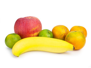 fruit apple , banana , orange , lemon on white background. (clipping path)