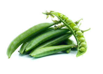 Fresh peas isolated on white background