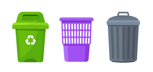 Trash container bin icon. Garbage can metal recycle basket box for trash waste symbol - obrazy, fototapety, plakaty