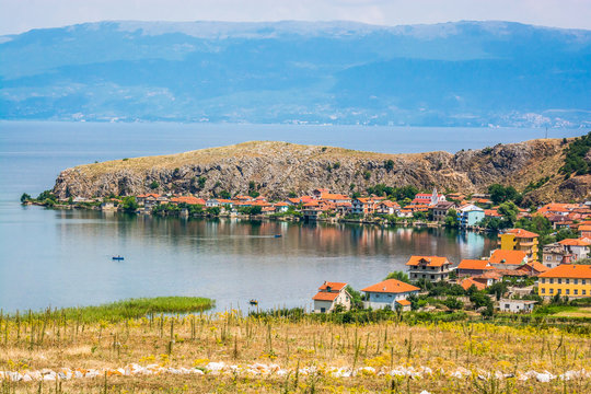 City of Lin in Albania by Ohrid Lake in summer