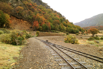 Fototapeta premium The Southernmost Functioning Railway in the World in Tierra del Fuego Province, Patagonia, Argentina