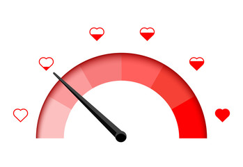 Love meter heart indicator. Love day full test valentine background card progress