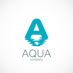 Letter A wave reflection of water logo aqua