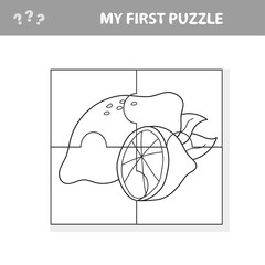 Education paper game for preshool children. Vector illustration. Cartoon lemon. My first puzzle and coloring book