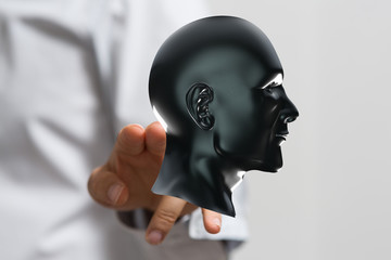 head with symbol neurons in brain.