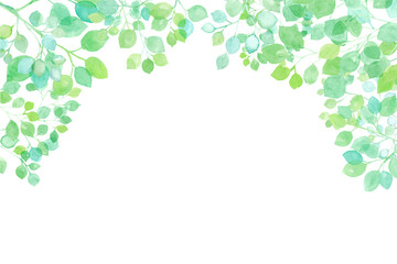 見上げた新緑 太陽光に透過し輝く枝葉の水彩イラスト フレーム背景 Wall Mural Keiko Takamatsu