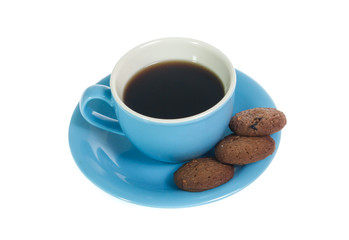 cup of coffee and cookies isolated on white