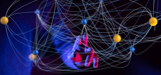 touching global network and data exchanges over the world 3D rendering