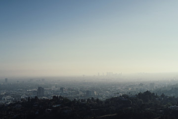 Panoramic view of LA downtown and suburbs from the beautiful Griffith Observatory in Los Angeles