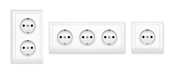 Power socket outlet wall plug icon. Electric round eu power socket illustration - obrazy, fototapety, plakaty