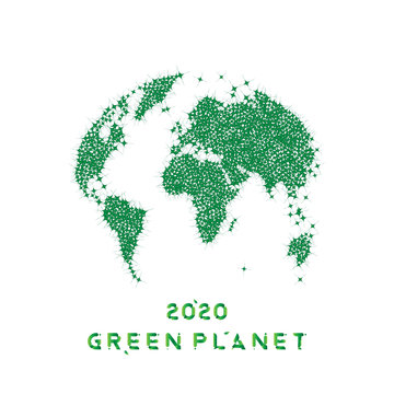 Global map of the world. Green globe as a symbol of the conservation of an environmentally friendly planet in 2020. Earth Day Object. Flat vector illustration EPS10