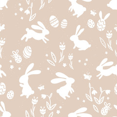 Fototapeta na wymiar Cute hand drawn easter bunnies seamless pattern, easter doodle background, great for textiles, banners, wallpapers, wrapping - vector design