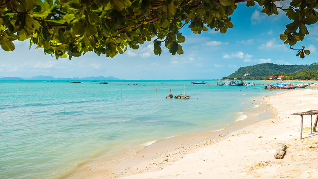 Thong Krut beach with Thai fishing boats, Koh Samui, Thailand