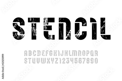 Stencil Army Font Condensed Bold Military Alphabet Modern Geometric Modular Letters And Numbers Book Symbols For Newspaper Headline Or Your Street Poster Design Vector Illustration Wall Mural Marooshka