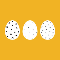 Vector illustration of Easter eggs. Set of Easter eggs decorated abstract elements on a yellow background. Spring holiday. Vector Illustration. Happy Easter.
