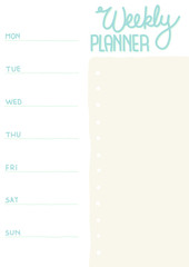 Weekly planner with space for notes on all days of the week. Vector isolated outline hand drawn check to do list. A4 sheet proportion.