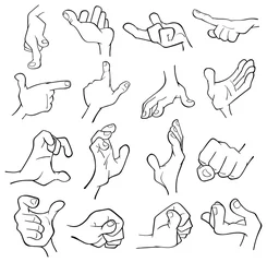 Fotobehang Een set van cartoon vectorillustraties. Handen met verschillende gebaren voor jou Ontwerp © liusa