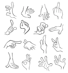 Gardinen Eine Reihe von Vektor-Cartoon-Illustrationen. Hände mit verschiedenen Gesten für Ihr Design © liusa