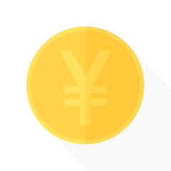 Flat design illustration of gold Japanese yen or Chinese yuan coin. Business and finance concept. 