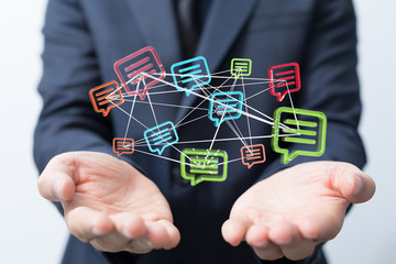 Empty speech bubble hands feedback communication..