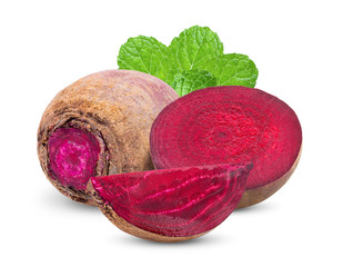  beetroot vegetables and leaf  isolated on white background