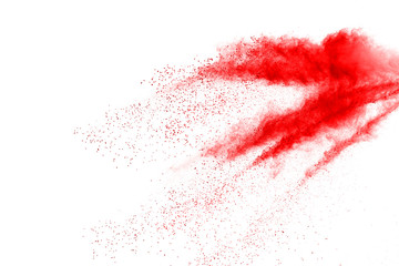 Red powder explosion on white background. 