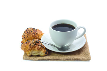 Croissant and coffee  isolated on white background