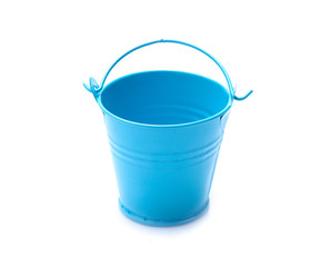 empty blue metal bucket isolated on a white background