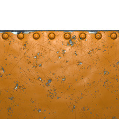 Rusty metal strip with rivets on the center against on white background 3d