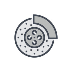 Brake system color line icon. Car brake pad and brake disk vector outline colorful sign.