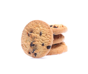 Chocolate chip cookies isolated on white background. Sweet biscuits