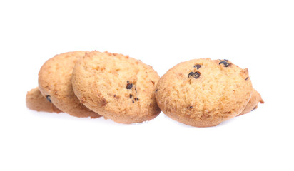 Chocolate chip cookies isolated on white background. Sweet biscuits