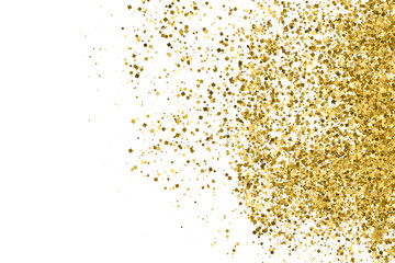 Gold Glitter Texture Isolated On White. Amber Particles Color. Celebratory Background. Golden Explosion Of Confetti. Vector Illustration, Eps 10.