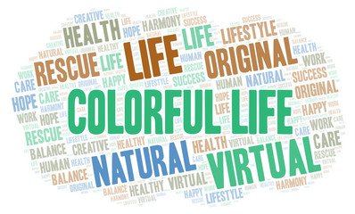 Colorful Life word cloud.