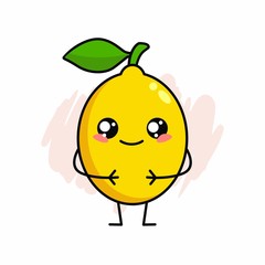 Cartoon of Cute Lemon Character Design, Lemon Icon Illustration Template Vector