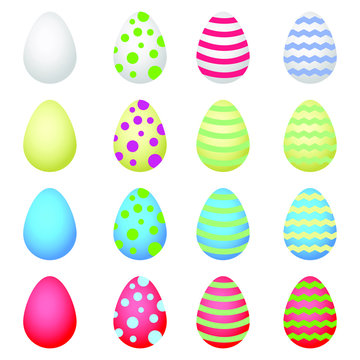 easter eggs set with different patterns. Elements for creating easter cards. Happy easter with tasty food.
