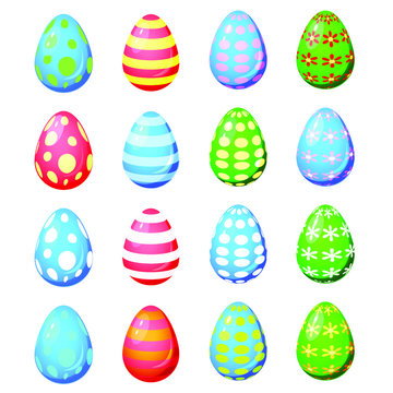 realistic easter eggs set with different patterns. Elements for creating easter cards. Happy easter with tasty food.