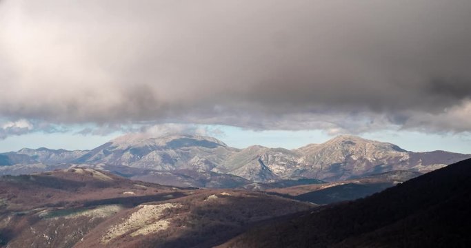 time lapse of Matese mountain with Miletto Mount and Gallinola in cloudy sky