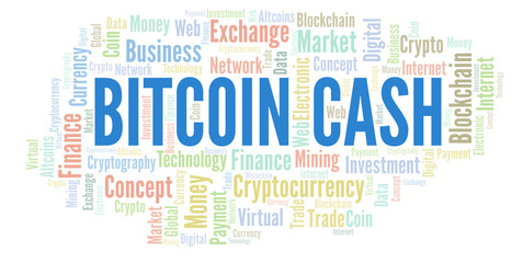 Fototapeta premium Bitcoin Cash cryptocurrency coin word cloud.