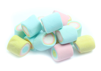 colorful marshmallows candy isolated on white background