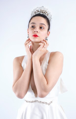 Fashionable portrait of a beautiful bride.Close up portrait of a young gorgeous bride