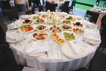 table with colorful food at restaurant