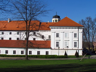 Castle of city Vlasim, view of public park, Central Bohemia region, Czech republic