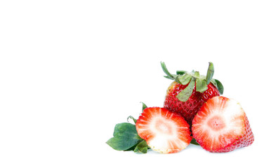 Strawberries with leaves. Isolated on a white background