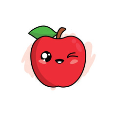 Cartoon of Cute Apple Character Design, Apple Icon Illustration Template Vector