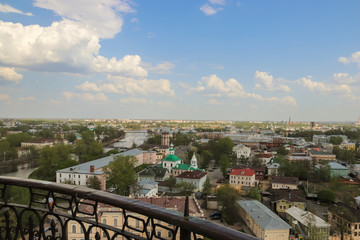 Vologda river, a historical and modern part of the city. Spring. Sunny day.